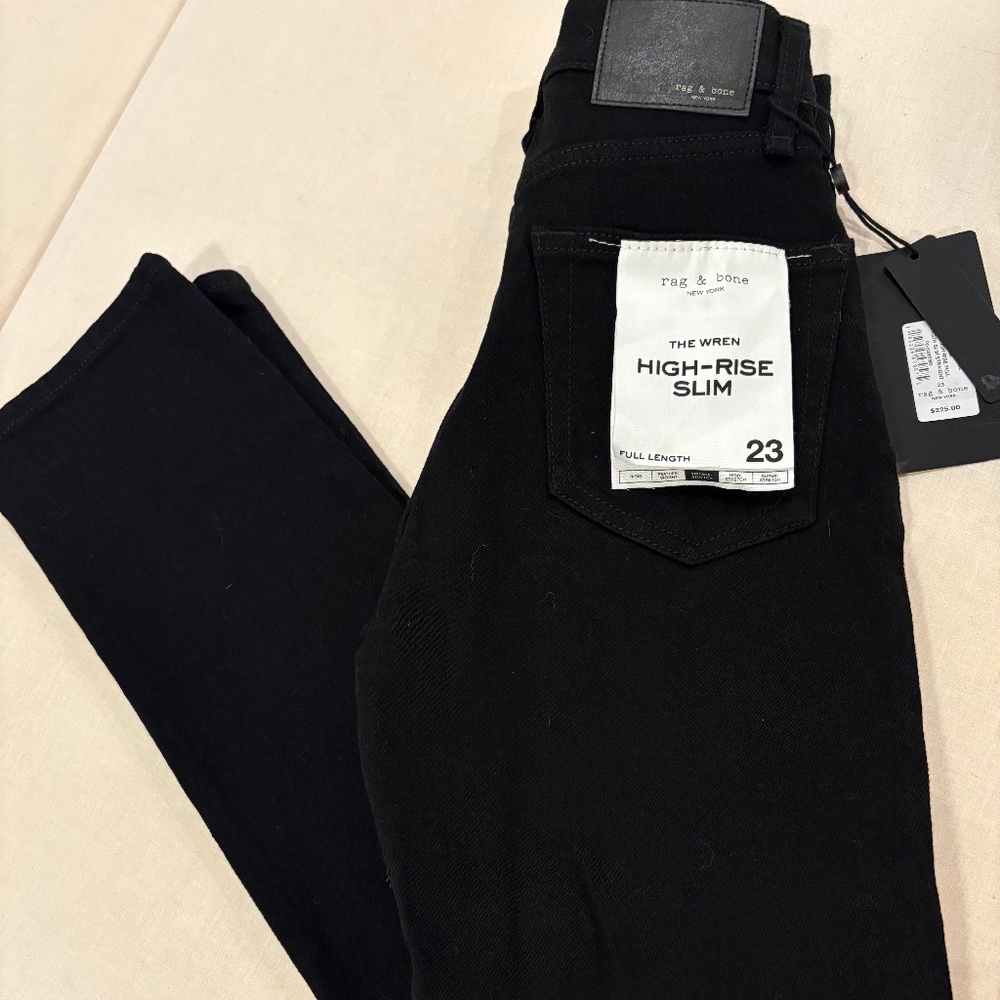 NWT Rag & Bone The Wren Black High-Rise Slim Jeans (23)